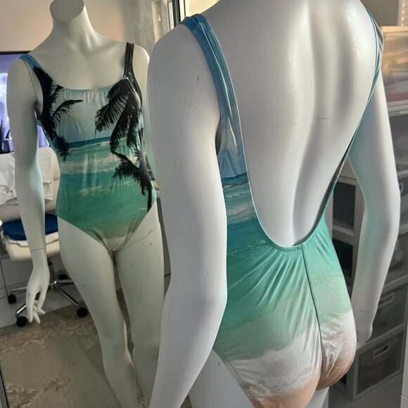 J. Crew Beach Scene w/ Palm Tree Scoop Back one piece C1964 SZ 6 - Picture 8 of 9